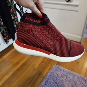 SALVATORE FERRAGAMO Caprera red stretch sneaker